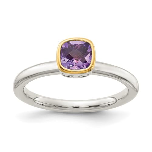 Ring aus 925er-Sterlingsilber mit 14-karätigem Amethyst, 2 mm breit, Schmuck für Damen, Ringgrößen-Optionen: L bis P, Sterling Silber, Amethyst von JewelryWeb