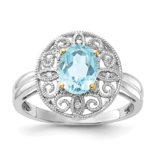 Ring aus 925er-Sterlingsilber und 14-karätigem Himmelblau und Diamant, 2 x 8 mm, US-Größe 8, Schmuck für Damen, One Size, Metall Diamanten Edelstein Metall:, Diamant von JewelryWeb