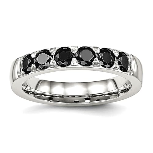 Ring aus Edelstahl, poliert, schwarz, Zirkonia, simulierter Diamant, 4,00 mm, Band-Ring, Band-Stil, Ring für Damen und Herren, US 9 | EU 60 | DE 19 | JP 18 | UK R 3/4, Cubic Zirkonia Edelstein Metall von JewelryWeb