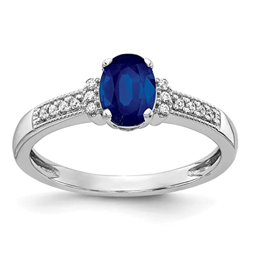 Ring aus Weißgold mit Diamant und ovalem Saphir, Größe N 1/20, Schmuck für Damen, Weißer Diamant von JewelryWeb