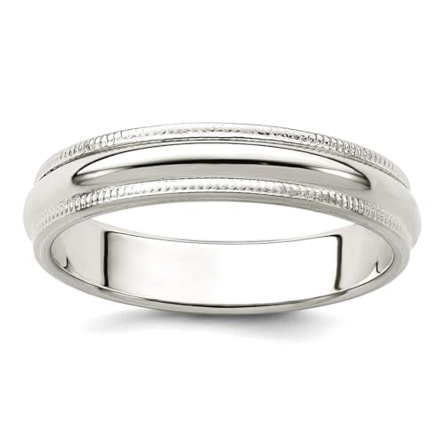 Ring aus massivem 925er Sterlingsilber, poliert, halbrund, 4 mm, Milgrain-Stil, für Damen und Herren, US 10 | EU 62.5 | DE 20 | JP 20 | UK T 1/2, Metall Sterling Silber Silber, Kein Edelstein von JewelryWeb