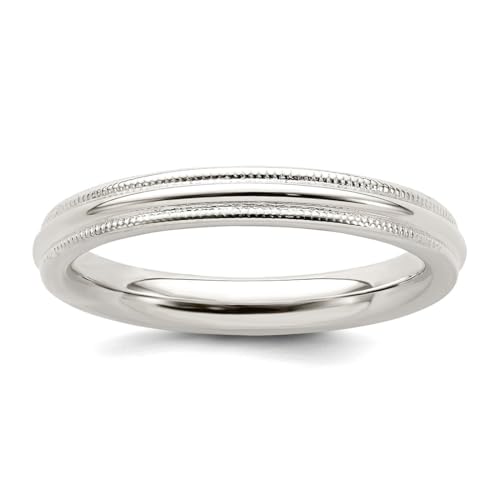 Ring aus poliertem 925er Sterlingsilber, halbrund, 3 mm, bequeme Passform, Milgrain-Stil, für Damen und Herren, US 4.5 | EU 48.5 | DE 15.25 | JP 8 | UK I 1/2, Metall Sterling Silber Silber, Kein von JewelryWeb