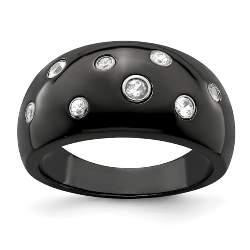 Ring aus schwarzem Titan, weißer Saphir mit polierten Lünetten aus 925er Sterlingsilber, 12 mm, US-Größe 6, Schmuck für Damen, One Size, Metall Edelstein Metall: Saphir, Weißer Saphir von JewelryWeb