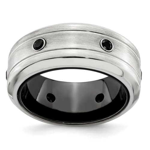 Ring aus schwarzem Titan und 925er-Sterlingsilber, 10,00 mm, polierter und satinierter Spinellring, US-Größe 13,5, Schmuck für Damen, One Size, Metall Silber Edelstein Metall: Silberfarben, Spinell von JewelryWeb