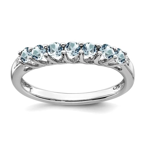 Ring für Damen, 10 Karat Weißgold, Aquamarin und Diamant, 7 Steine, Größe 7,00, Band-Stil von JewelryWeb
