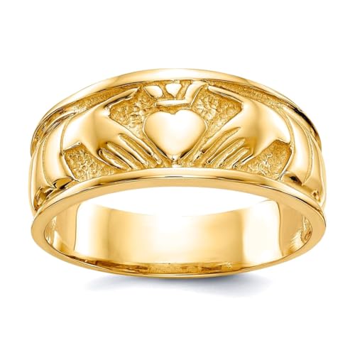 Ring für Damen, massives Gelbgold, poliert, irischer Claddagh-Stil, keltischer Dreifaltigkeitsknoten, Größe 7,00, Bandstil-Ring für Damen von JewelryWeb