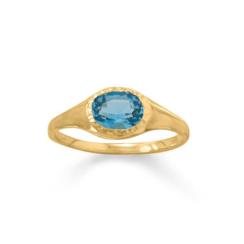 Ring mit 14 Karat vergoldetem 925er-Sterlingsilber, Blautopas, zierlich, poliert, konisch auf 1,5 mm, 5 mm x 7 mm, ovaler Schmuck für Damen, One Size, Metall Blautopas Edelstein Metall:, Topas von JewelryWeb