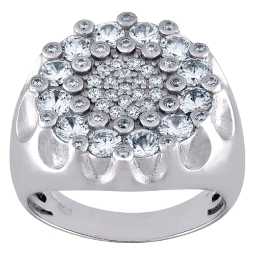 Runder Herren-Ring aus 925er-Sterlingsilber mit kubischem Zirkonia und Strasssteinen, US 10 | EU 62.5 | DE 20 | JP 20 | UK T 1/2, Zirkonia-Edelstein. Metall, Zirkonia von JewelryWeb