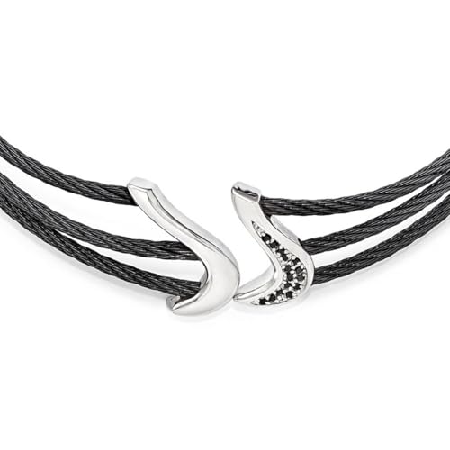 Schwarzes Titan und 925er-Sterlingsilber, poliert, flexibel, schwarzes Spinell-Kabel, Flex-Halsband, Schmuck für Damen, 38 cm, One Size, Edelstein Metall Silber, Spinell von JewelryWeb