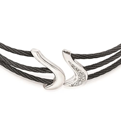 Schwarzes Titan und 925er-Sterlingsilber, poliert, flexibel, weißer Saphir, flexibles Halsband, Schmuck für Damen, 38 cm, One Size, Edelstein Metall Edelstein Metall Saphir, Weißer Saphir von JewelryWeb