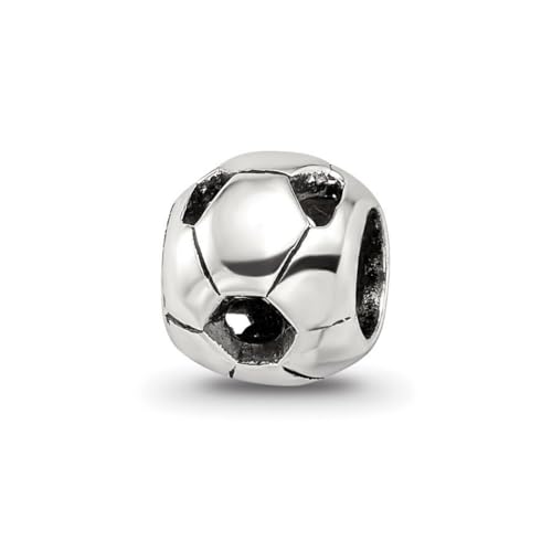 SimStars-Fußball-Charm-Anhänger aus 925er-Sterlingsilber, poliert, oxidierte Reflexionen, 6,36 x 6,36 mm breit von JewelryWeb