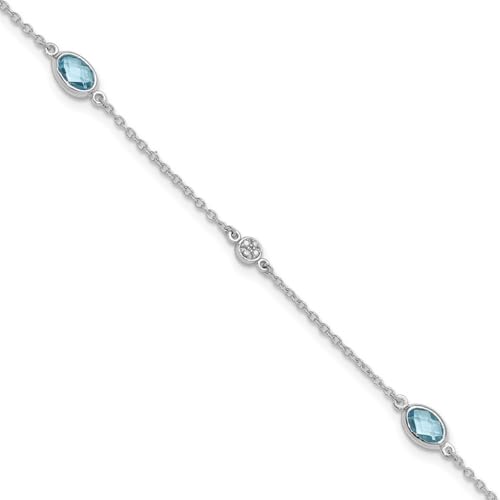 Ss Rhodinierter weißer Eisdiamant und Blautopas mit 3,2 cm Verlängerung, Armband misst 7,5 x 7 mm breit, Schmuckgeschenke für Frauen, 20 cm, Diamant von JewelryWeb