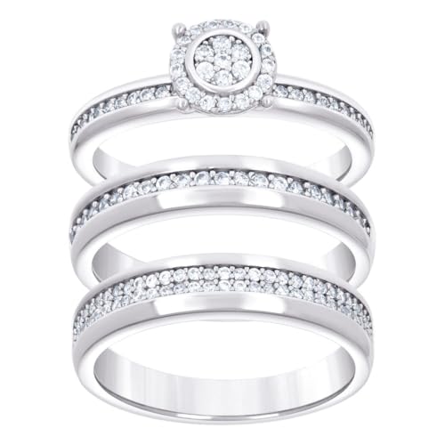 Trio-Ring-Set für Damen aus 925er-Sterlingsilber, Zirkonia, simulierter Diamant, 11,6 x 8,9 mm breit, Ringgröße 9 von JewelryWeb