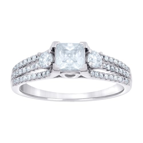 Verlobungsring für Damen, 925er Sterlingsilber, Prinzessschliff, runder Zirkonia, simulierter Diamant, 5,9 x 3,7 mm breit, Größe 9, Verlobungsring für Frauen von JewelryWeb