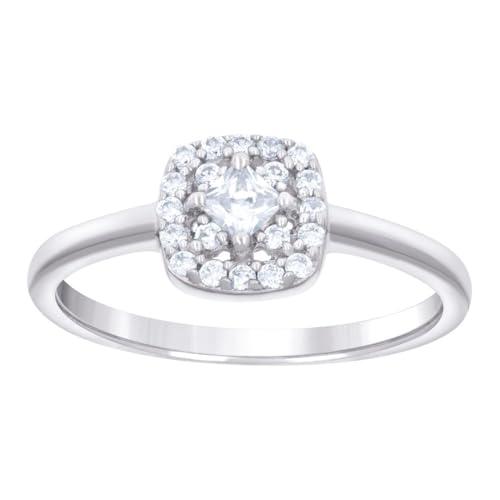 Verlobungsring für Damen, 925er Sterlingsilber, Prinzessschliff, runder Zirkonia, simulierter Diamant, quadratischer Kopf, 7,7 x 1,7 mm breit, Größe 6 Verlobungsring für Damen, 925er Sterlingsilber, Prinzessschliff, runder Zirkonia, simulierter Diamant, quadratischer Kopf, 7,7 x 1,7 mm breit, Größe 6 von JewelryWeb