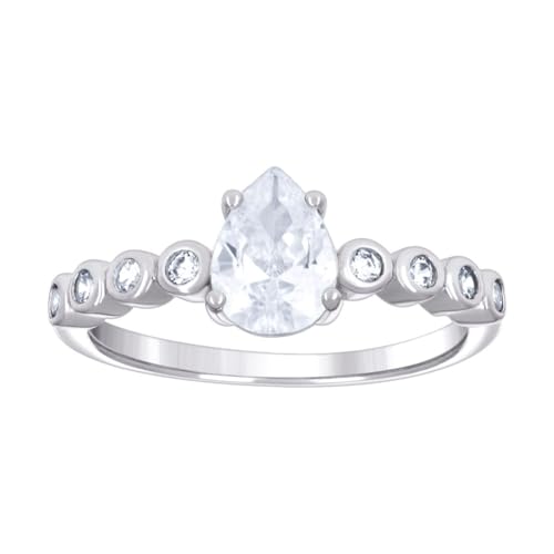 Verlobungsring für Damen, 925er Sterlingsilber, birnenförmig, rund, Zirkonia, simulierter Diamant, 6,8 mm breit, Größe 7, Verlobungsring für Frauen Verlobungsring für Damen, 925er Sterlingsilber, birnenförmig, rund, Zirkonia, simulierter Diamant, 6,8 mm breit, Größe 7, Verlobungsring für Frauen von JewelryWeb