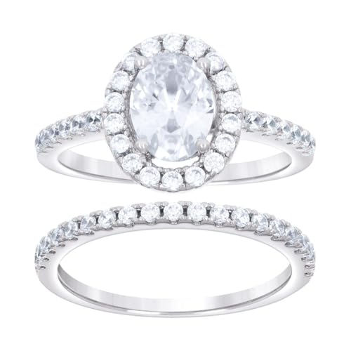 Verlobungsring für Damen, 925er Sterlingsilber, rund, oval, Moissanit-Oval, Hochzeit/Verlobung, 8 mm lang, Größe 7 von JewelryWeb