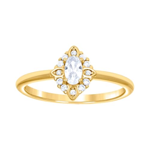 Verlobungsring für Damen aus 925er Sterlingsilber, Gelbton, oval, rund, Zirkonia, simulierter Diamant, 9,7 mm breit, Größe 5 Verlobungsring für Damen aus 925er Sterlingsilber, Gelbton, oval, rund, Zirkonia, simulierter Diamant, 9,7 mm breit, Größe 5 von JewelryWeb