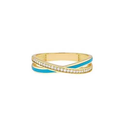 X-Ring aus 14-karätigem Gelbgold, 13 Tcw Diamant und neonblaue Emaille, US-Größe 6, Schmuck für Damen, One Size, Diamanten Emaille Edelstein, Diamant von JewelryWeb