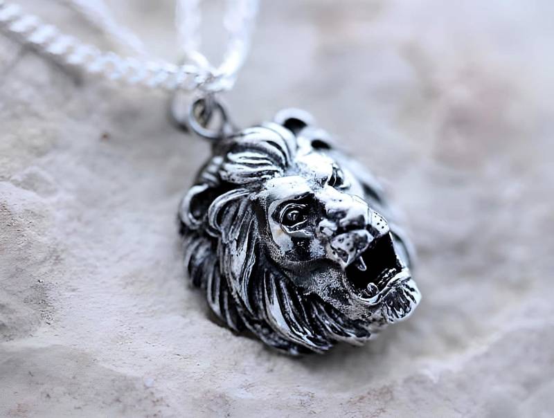 Löwenkopf Halskette Aus Sterling Silber. Silber Löwe Anhänger, Halskette. Sternzeichen. Wählen Sie Kette von JewelryWithAMeaning