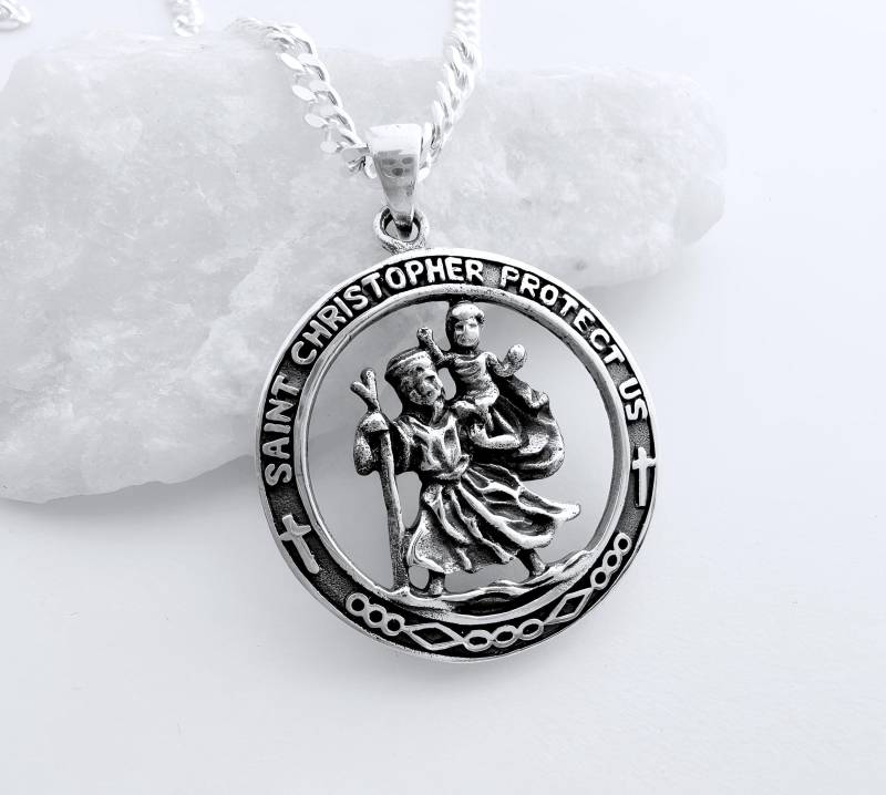 Sterling Silber St Christopher Halskette Reisende Schutzsymbol Medaillon. Wählen Sie Dicke Oder Dünne Kette Männer Frauen von JewelryWithAMeaning