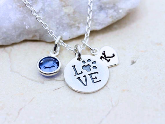 sterling Silber Hundepfote Halskette, Wählen Sie Geburtsstein & Erste, Neues Haustier Geschenk. Verstorben von JewelryWithAMeaning