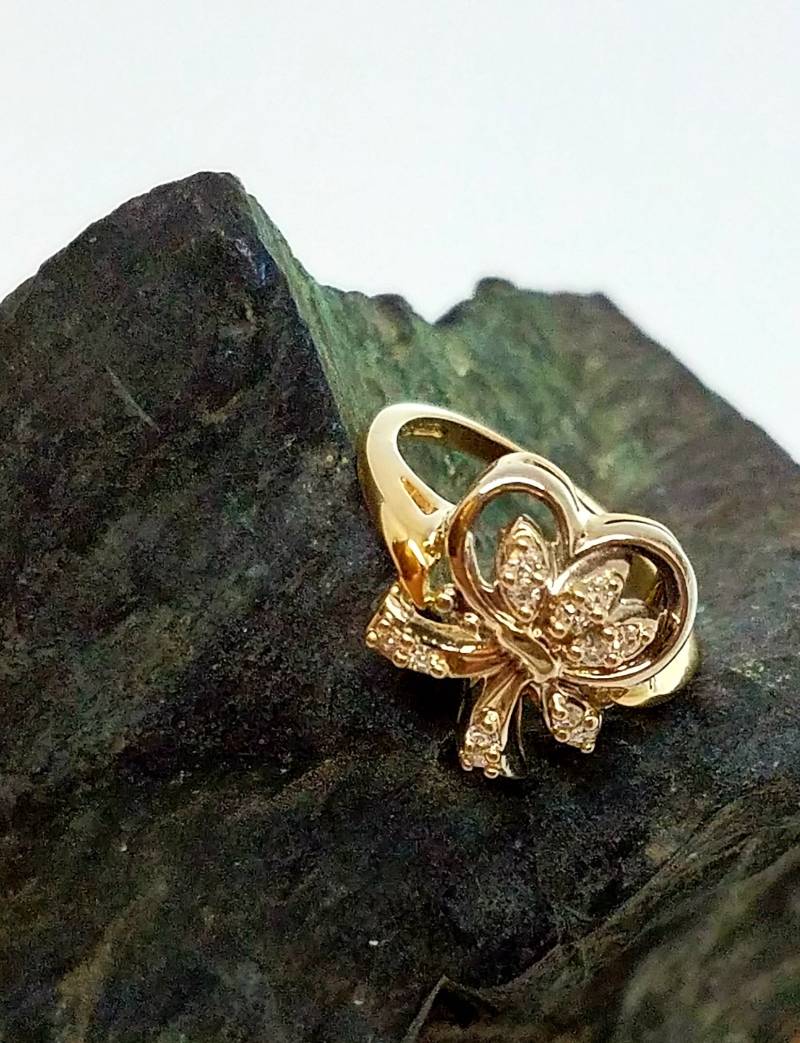 Vintage 14K Zwei-Ton-Damen Diamant "Schleife Stil" Gold Ring von JewelryWorksInc