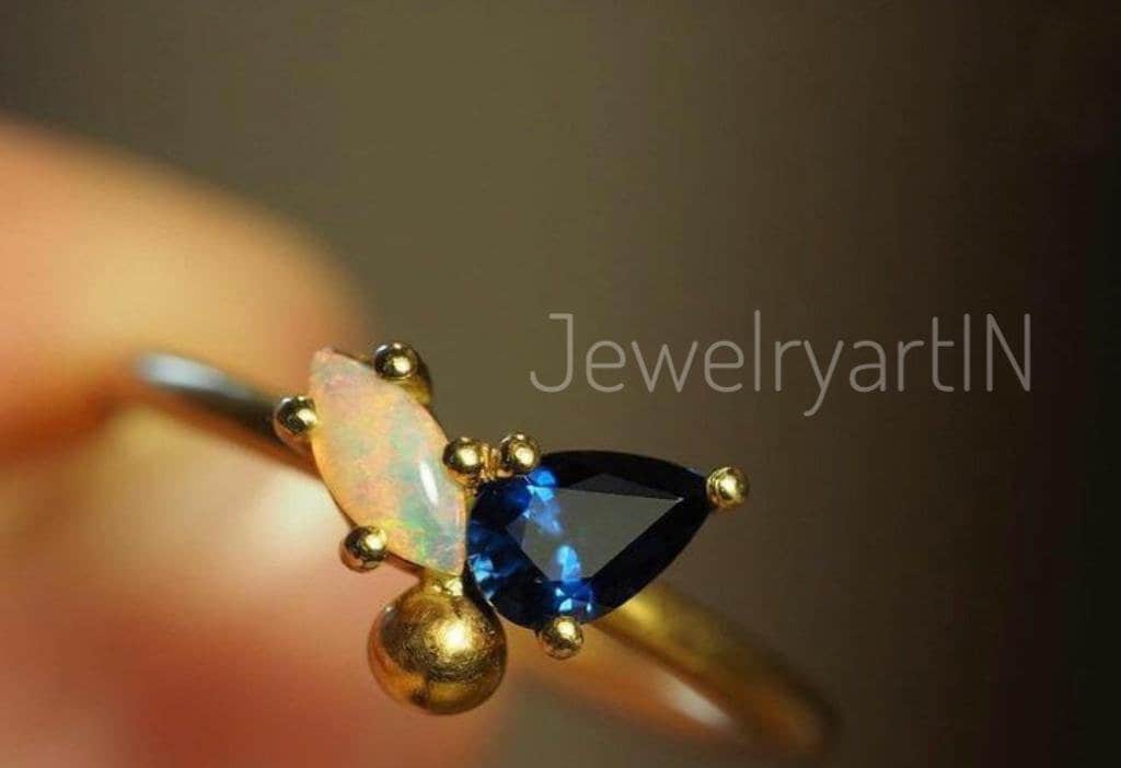 Natürliche Opal Marquise Cabochon Ring/925 Sterling Silber Verlobungsring Ehering Schöne Für Mädchen Stilvolle Sie von JewelryartIN