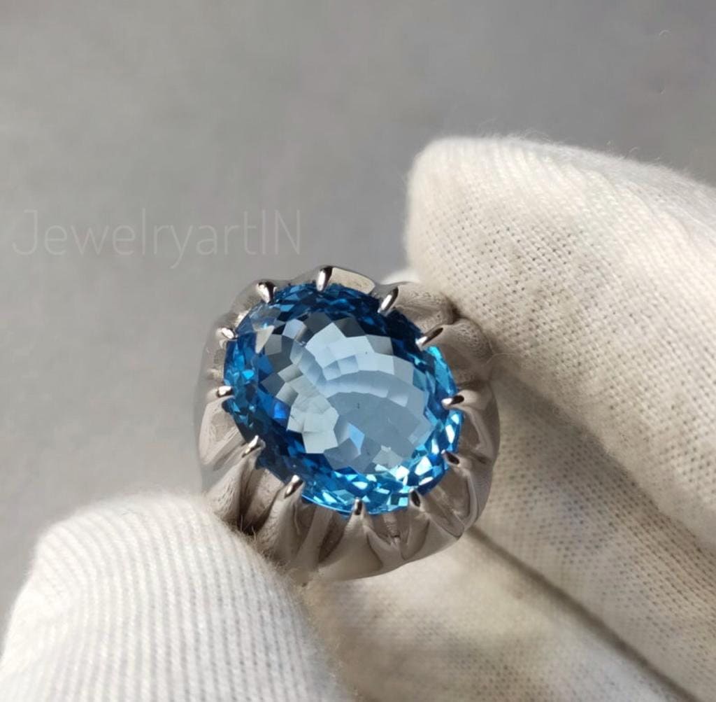 Natürliche Schweizer Blau Topas Ring/925 Sterling Silber Stilvolle Mädchen Ehering Verlobungsring Dezember Birthstone von JewelryartIN