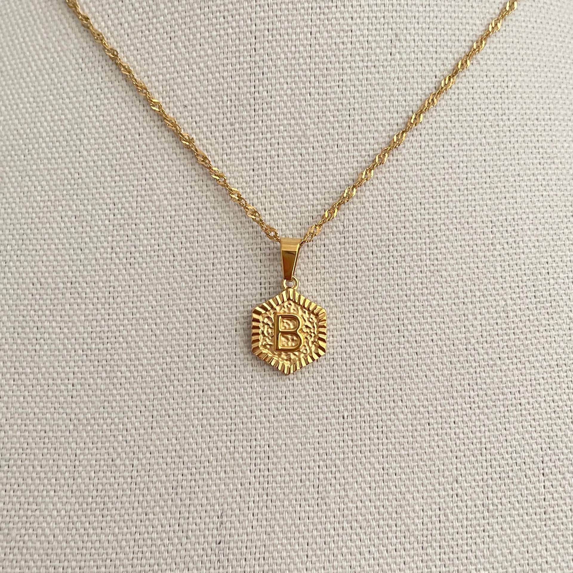 Gold Sechseck Halskette, Initial Personalisierte Sechseckige Medaillon Kim Kardasian Geschenk Für Sie von Jewelrybank