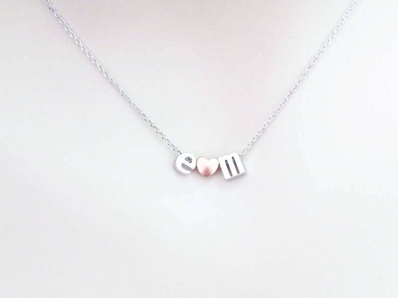 Personalisierter Schmuck, Kleinbuchstaben Initial + Rose Gold Herz Halskette, Silber Geschenk Für Sie von Jewelrybank