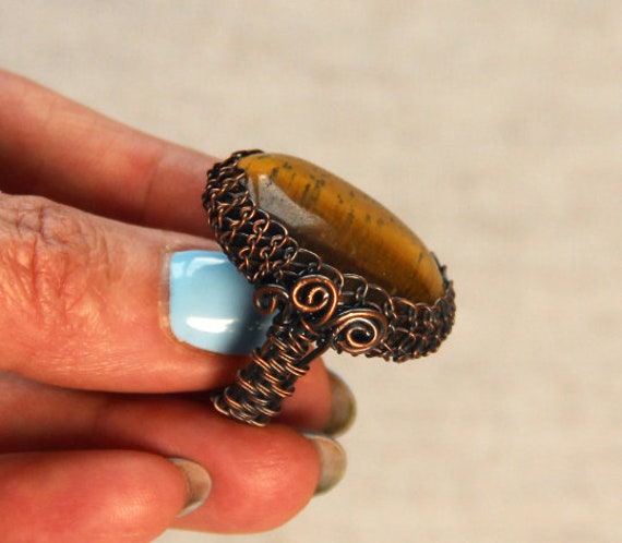 Tigerauge Kupferdraht Umwickelter Ring 17, 5 Größe Tigerauge Kupferdraht Umwickelter Ring 17, 5 Größe von JewelrybyAlinaF