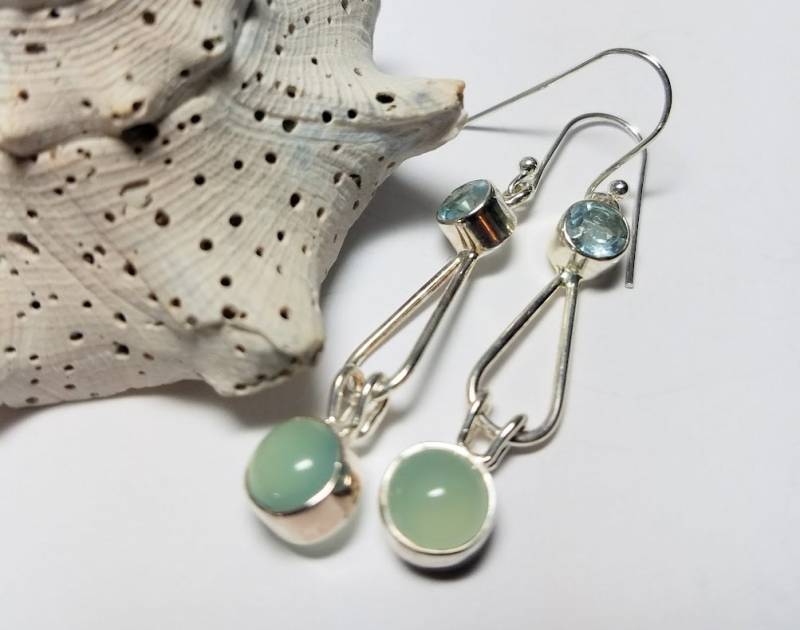 Chalcedon Und Blautopas Sterling Silber Ohrringe von JewelrybyGerina
