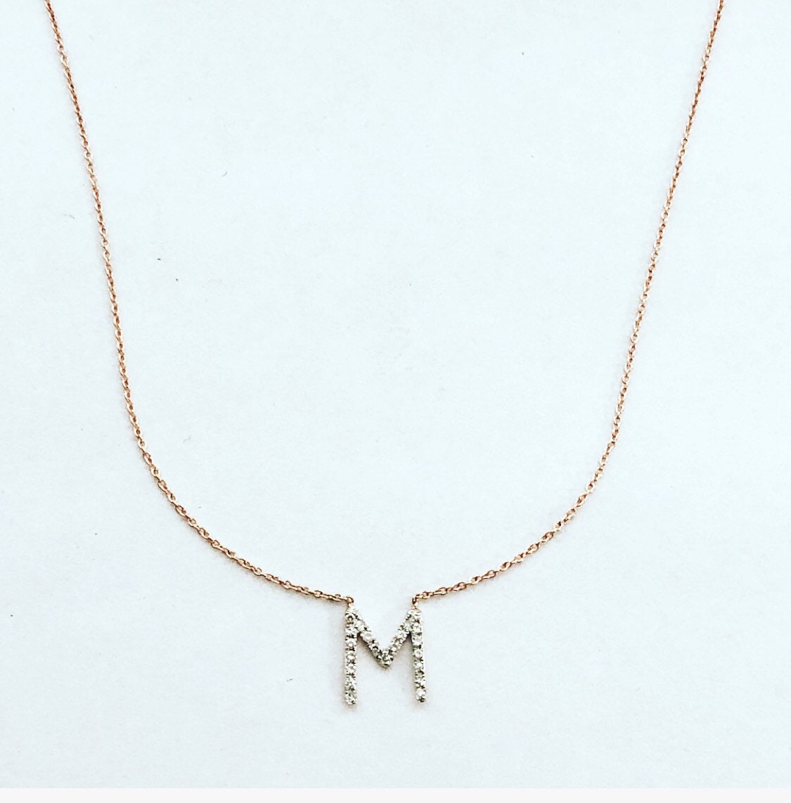 14 K Rosegold Diamant Initial Halskette, Buchstabe Initial, 14K Anhänger, Massivgold Initiale 14 K Rosegold Diamant Initial Halskette, Buchstabe Initial, 14K Anhänger, Massivgold Initiale von JewelrybyJSuhei
