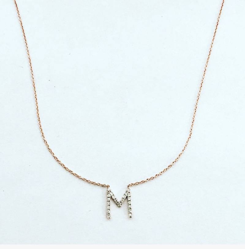 14 K Rosegold Diamant Initial Halskette, Buchstabe Initial, 14K Anhänger, Massivgold Initiale 14 K Rosegold Diamant Initial Halskette, Buchstabe Initial, 14K Anhänger, Massivgold Initiale von JewelrybyJSuhei