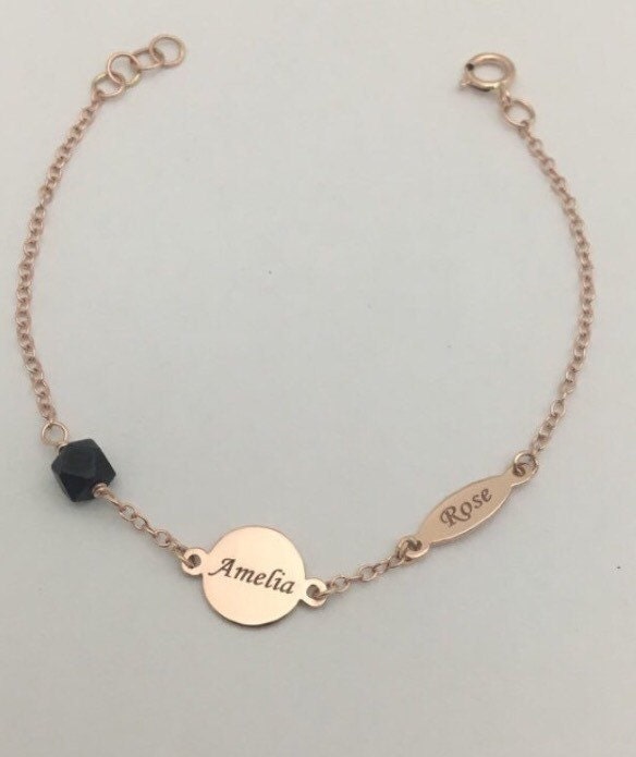 14 Karat Rose Gold Baby Azabache Armband, 14K Name Schmuck, Schmuck Mit Gravur 14 Karat Rose Gold Baby Azabache Armband, 14K Name Schmuck, Schmuck Mit Gravur von JewelrybyJSuhei