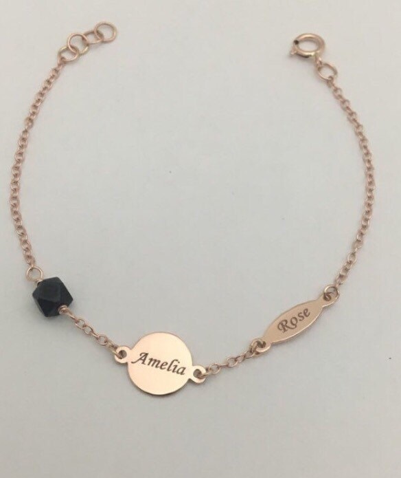 14 Karat Rose Gold Baby Azabache Armband, 14K Name Schmuck, Schmuck Mit Gravur 14 Karat Rose Gold Baby Azabache Armband, 14K Name Schmuck, Schmuck Mit Gravur von JewelrybyJSuhei