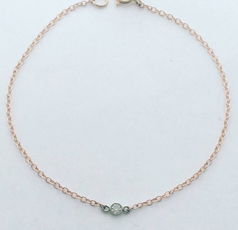 Rose Gold Diamant Schüttgut Armband, Lünette Armband Rose Gold Diamant Schüttgut Armband, Lünette Armband von JewelrybyJSuhei