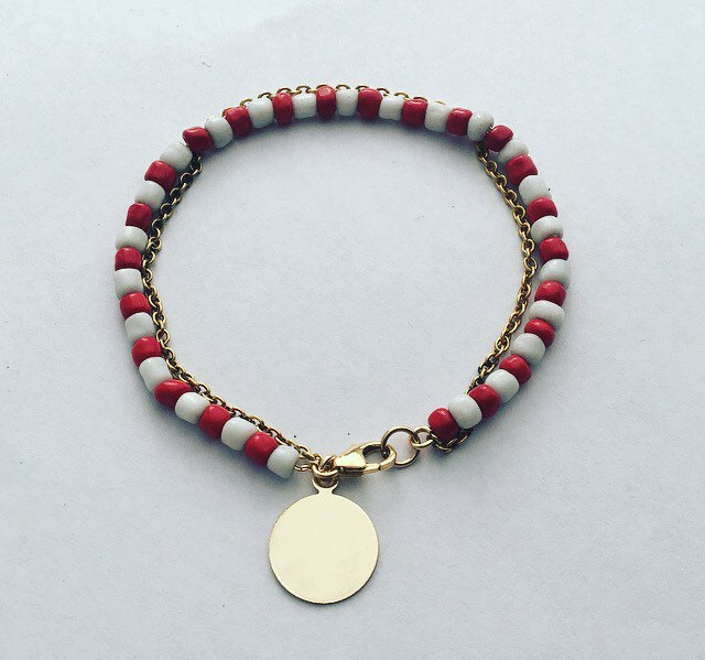 Rot Und Weiß Perlen Armband, Chango Gold Gefülltes Armband Rot Und Weiß Perlen Armband, Chango Gold Gefülltes Armband von JewelrybyJSuhei