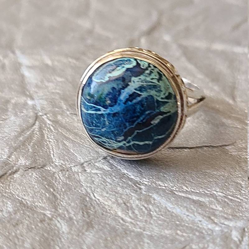Chrysokoll Echte Edelstein Ring Größe 8 Sterling Silber-Chrysokoll Schmuck-Bemerkenswerte Echten Stein von JewelrybyJohnM
