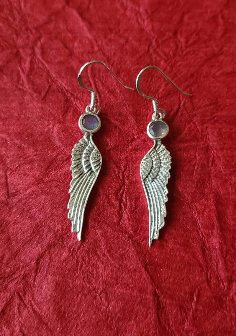 Engel Flügel Ohrringe in Sterling Silber-Labradorit Ohrringe-Flügel Ohrringe-Edelstein Ohrringe-Bemerkenswerter Schmuck-Jubiläumsgeschenk-Boho von JewelrybyJohnM