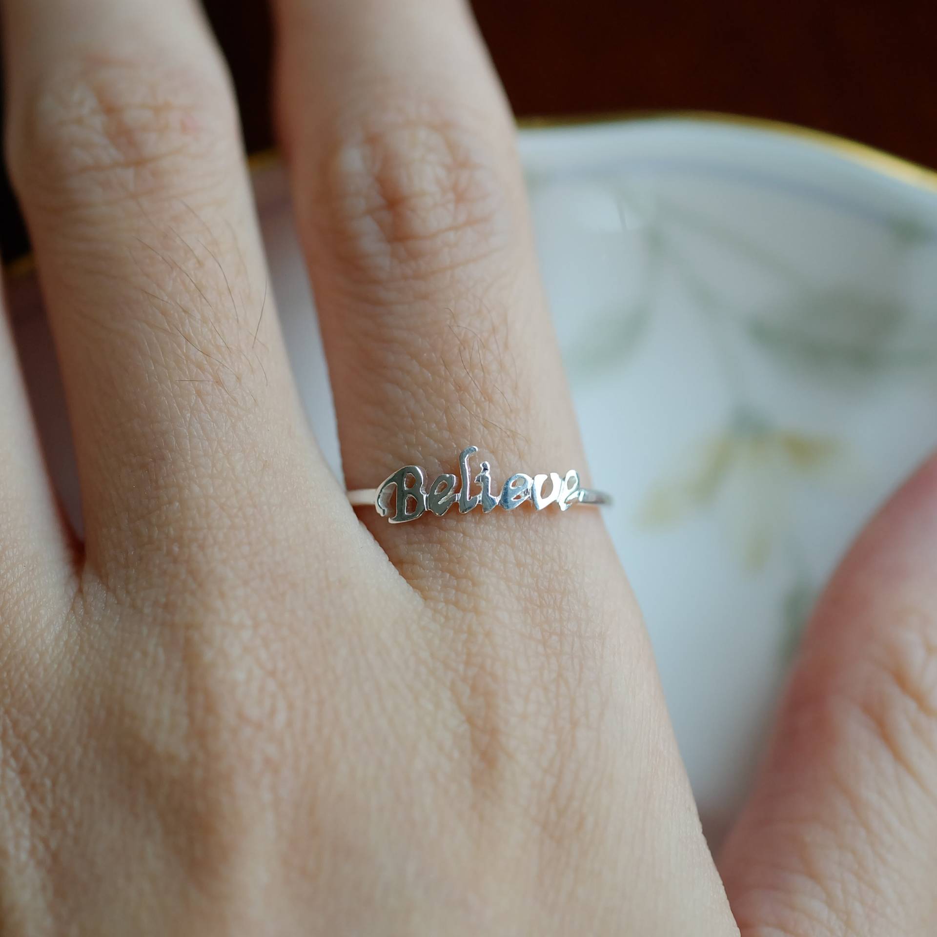 sterling Silber Believe Ring Inspirierender Wort Schmuck sterling Silber Believe Ring Inspirierender Wort Schmuck von JewelrybyPITK