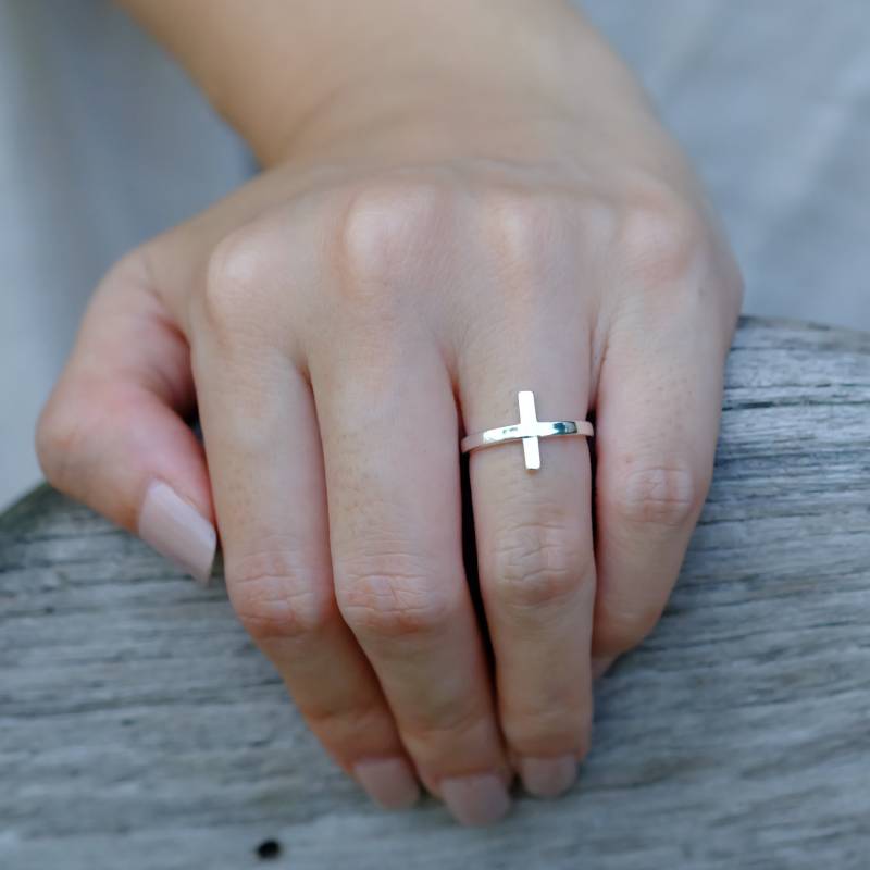 sterling Silber Seitlich Kreuz Ring Christlicher Religiöser Schmuck sterling Silber Seitlich Kreuz Ring Christlicher Religiöser Schmuck von JewelrybyPITK