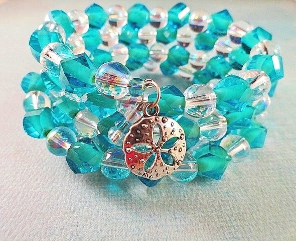 Aqua-Armband-Sea Glasperlen Charm Armband Wickeln Strand Charme Sommer Schmuck Geschenk Geburtstag Handgemachte Für Sie von JewelrybyPJ