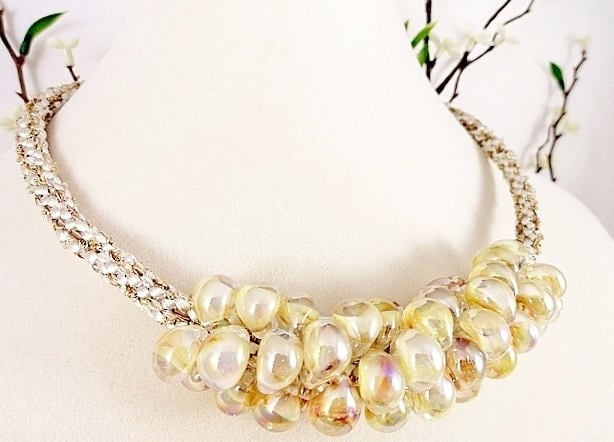 Cream Kumihimo Halskette, Peraded Silk Fiber Handmade Schmuck Geschenk, Hochzeit, Geburtstag, Muttertag, Jubiläum von JewelrybyPJ