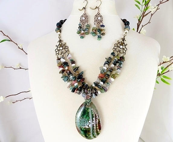 Edelsteinhalskette Set Chandelier Ohrringe Cabrio Anhänger Multi-strang Kette Handgemachter Schmuck Geburtstag Mütter Tag Geschenk Für Sie von JewelrybyPJ