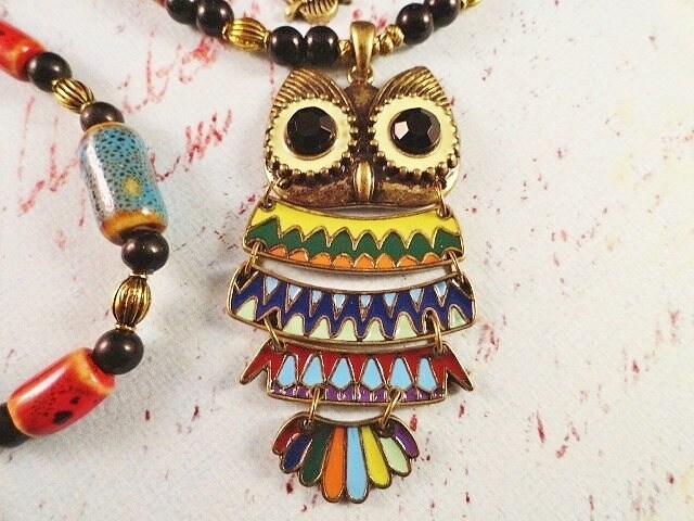 Eule Halskette Schmuckset Wald Bunte Schmuck Owl Ohrringe Baumeln Handgemachter Geschenk Für Ihre Sie von JewelrybyPJ