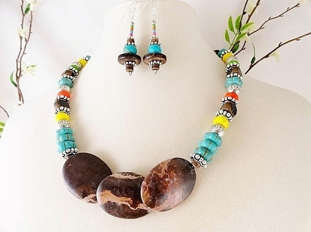 Jaspis Und Türkis Halskette Set Südwestlichen Edelsteinhalskette Ohrringe, Die Heilung Stein Muttertag Geburtstagsgeschenk von JewelrybyPJ