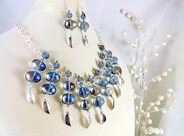 Lätzchen Halskette Set Labradorit Edelstein Ohrringe Blau Blau Mütter Tag Geburtstagsgeschenk von JewelrybyPJ
