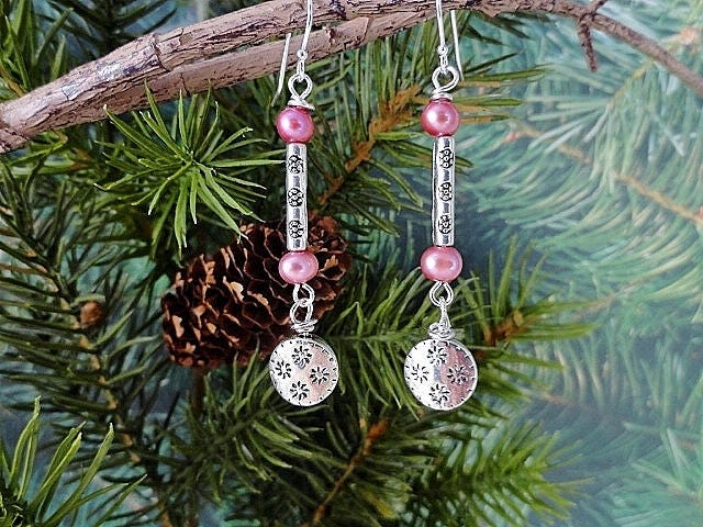 Rose Pink Pearl Ohrringe, Lange Freshwater Handmade Gift, Muttertag Geschenk, Valentinstag, Geburtstag, Geschenk Für Sie von JewelrybyPJ